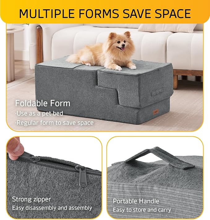 ABCPET Dog Stairs for High Bed, Dog Steps for Bed Couch Sofa, 35D Foam Extra Wide Pet Steps for Small Dogs and Cats, Pet Stairs with Non-Slip Bottom Grey, 5 Steps