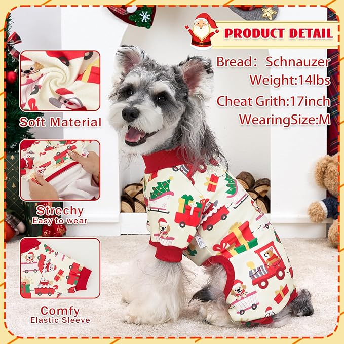 XPUDAC Dog Christmas Pajamas Soft Puppy Outfits for Small Medium Dogs Pet Clothes Pjs Doggie Bodysuit Cat Christmas Apparel, Yellow, M