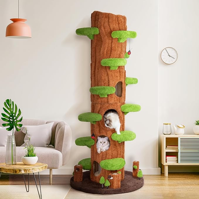 KAMABOKO 90.5" Tall Cat Tree for Indoor Cats, Large Cat Tower with Luxury Cat Condo, Cat Tree Tower with Soft Cushion, Scratching Board, Plush Platform＆ Top Perch, Green