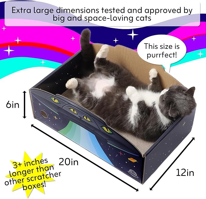 UFO Cat Scratcher Box, Extra Large 20" Cardboard Scratcher for Big Indoor Cats with Reversible Pad