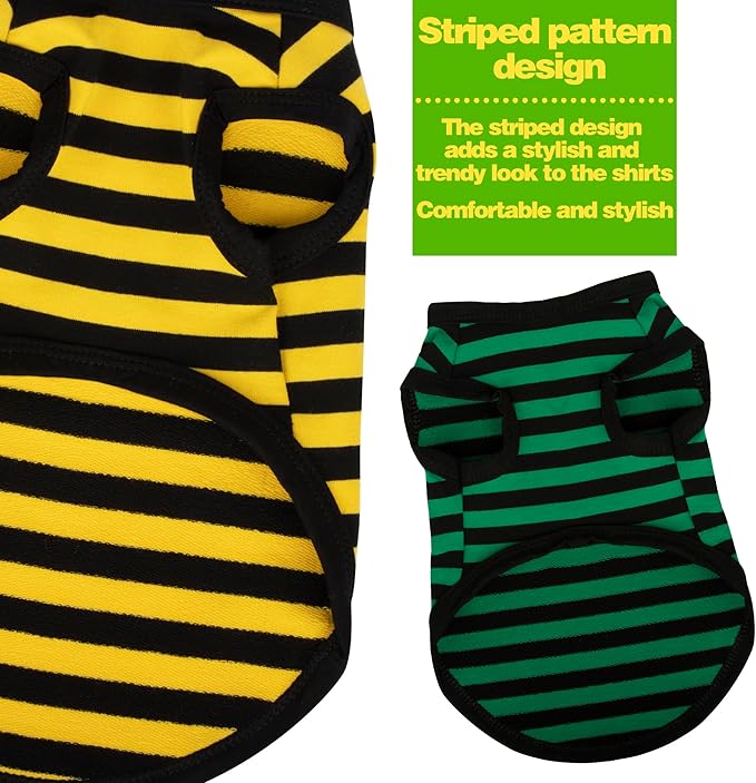 Paiaite 3 Pieces Dog Striped Shirt Red Green Black Color Cotton Sleeveless Puppy Pet Shirts Breathable Apparel Tank Top Colorful Puppy Sweatshirt Clothes for Small Medium Dogs Large