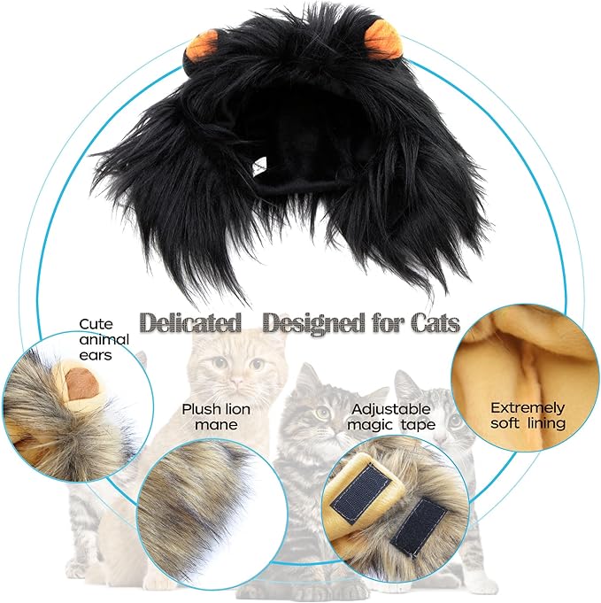 Lion Mane Wig for Cat,Dog and Cat Costume,Funny Pet Cat Costumes for Halloween Christmas, Parties, Photo Shoots (Size M, Melange Brown)