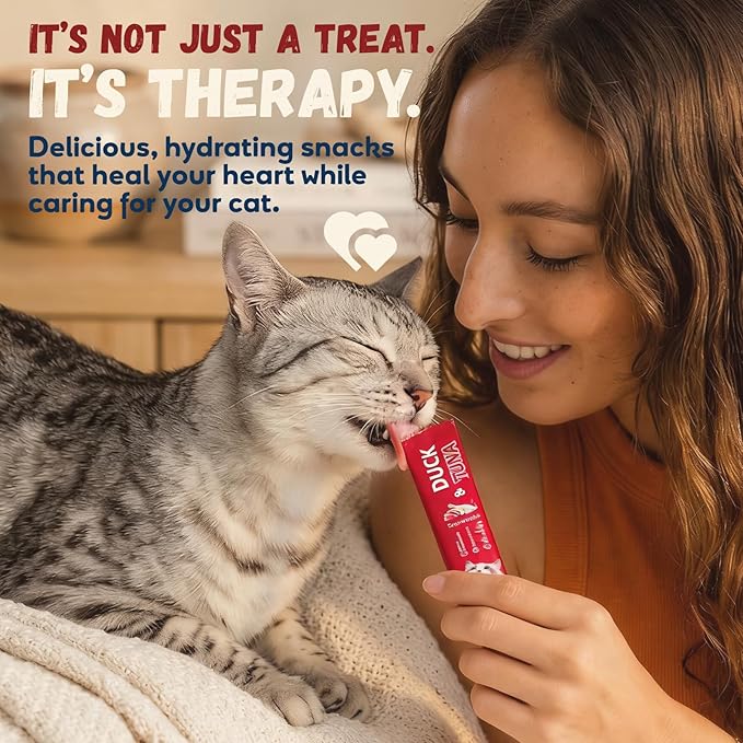 Pawmate Lickable Tuna & Duck Cat Treats, High Moisture Wet Cat Squeeze Snacks for Urinary Health & Hydration, Creamy Cat Puree for Kittens & Adult Cats, Grain-Free & Easy to Digest, 20 Tubes, 15g Each