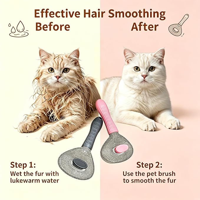 Diamond Rhinestone Cat Hair Brush Deshedding Brush Dog Hair Remover Tool Stainless Steel Comb Slicker Brush with Release Button for Dog Cat Rabbit Shedding Pets Grooming (Pink)