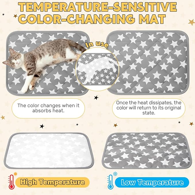 2 Pack Self Warming Cat Bed Pad Mat Endothermic Color Changing Pet Mat Self Heating Cat Pads Warm Thermal Pet Pads with Non-Slip Bottom and Star for Outdoor Indoor Cats & Small Dogs