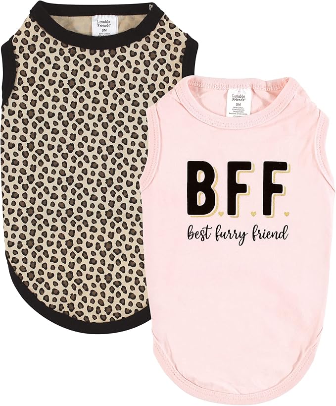 Luvable Friends Dog Pet Dog and Cats Cotton T-Shirts 2pk, BFF Leopard, X-Large