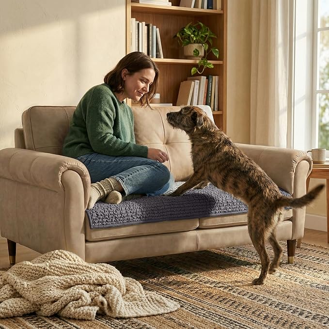 PAULATO BY GA.I.CO. Waterproof Couch Cover – 24x47 Blanket for Sofa Car Seat or Crate – Machine Washable Absorbent Reusable Pad for Puppy Training – Dogs Cats Pets Friendly Protector - Dark Grey