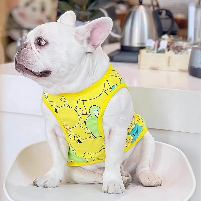 Dog Shirts for Small Medium Dogs French Bulldog Clothes,Funny Dog Dinosaur Shirts Frenchie Clothes for Pets, Breathable Puppy Sweatshirts Cotton Tank Top Costume Cats Tshirts,Yellow,M