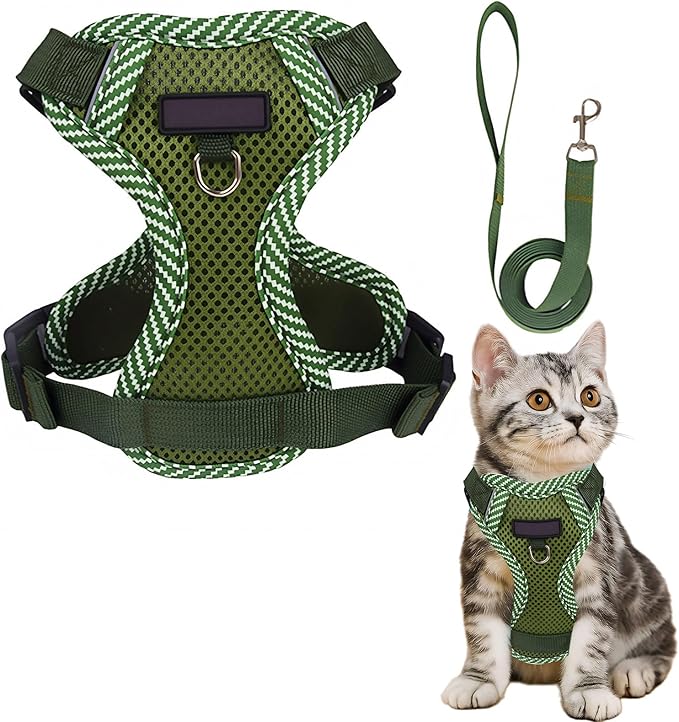 Cat Harness and Leash Escape Proof Harness for Kitten Puppy Adjustable Breathable Cats Dog Easy Walk Seatbelt X-Large, Green