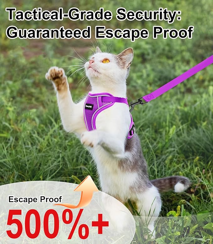 Cat Harness and Leash for Walking Escape Proof Soft Adjustable Cat Leash Breathable Comfortable Vest Easy to Wear Kitten Harness for Outdoor Travel (Purple, XS (4-6lb))
