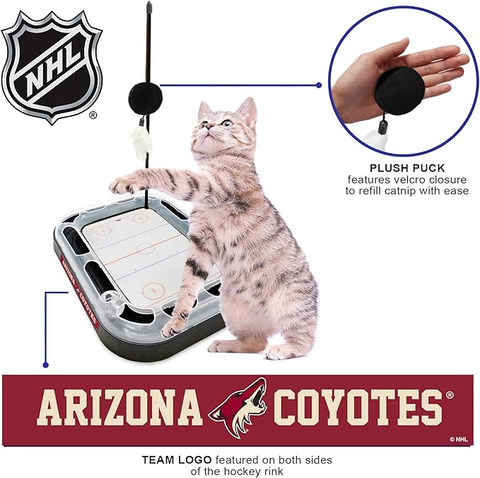First yangi Cat Scratching & Toy - ARIZONA COYOTES Hockey Field Cat Scratcher Ball & Bell Toy, 5-in-1