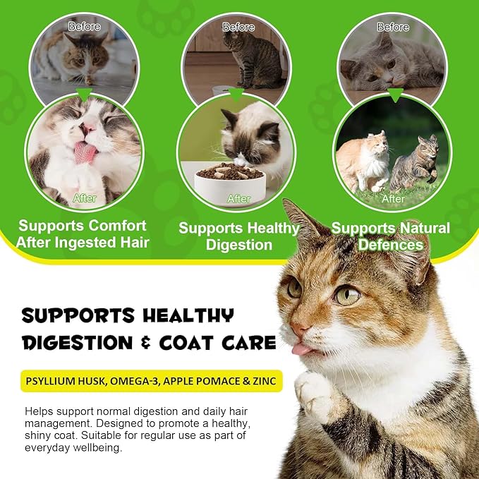 Cat Hairball Support Crunchy & Creamy Chews,Omega 3 & Zinc for Healthy Skin & Coat, Tasty Chicken Flavor,Supports Skin & Coat, Digestion,30-Day Supply