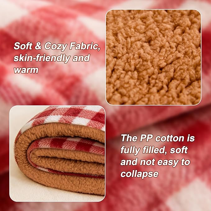 Jiupety Cat Bed for Indoor Self Warming Cat Bed Mat Ultra-Soft Plaid Dog Beds Machine Washable Pet Bed,Multifunction Folding Pet Blanket for Small Dogs and Cats Red,33X25In