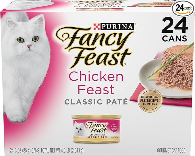 Fancy Feast Chicken Feast Classic Pate Collection Grain Free Wet Cat Food Multi-Pack - (Pack of 24) 3 oz. Pull-Top Cans