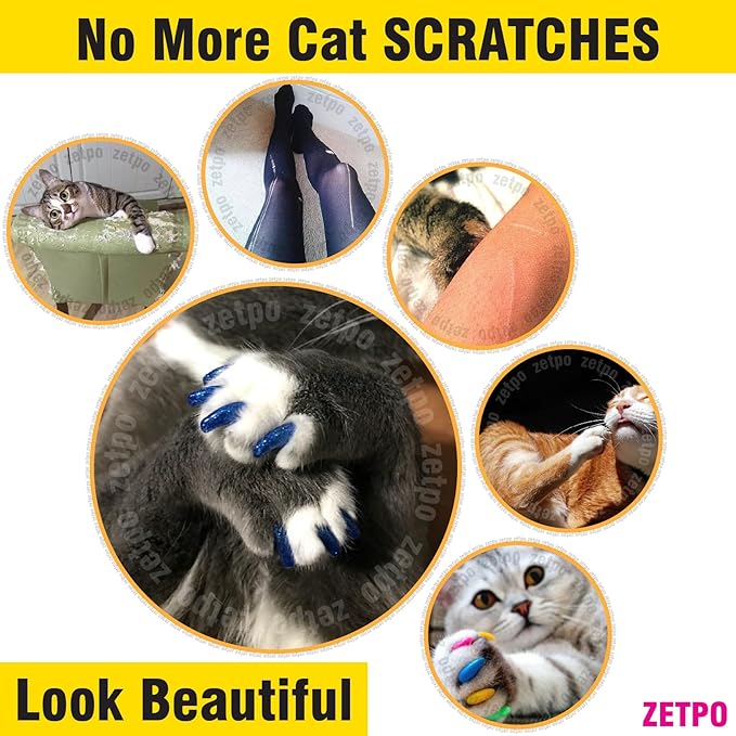 zetpo 80 pcs Cat Nail Caps | Cat Claw Covers | with Adhesives and Applicators (Turquoise, XS)