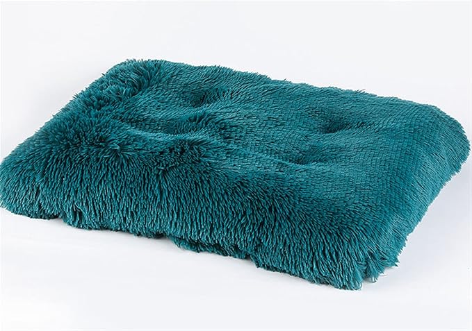 Long Plush Calming Pet Bed Cuddler Pet Bed for Dogs and Cats Fluffy Faux Fur Dog Bed with Anti Slip Bottom Machine Washable Pet Sleep Bed Crate Mat Cyan L
