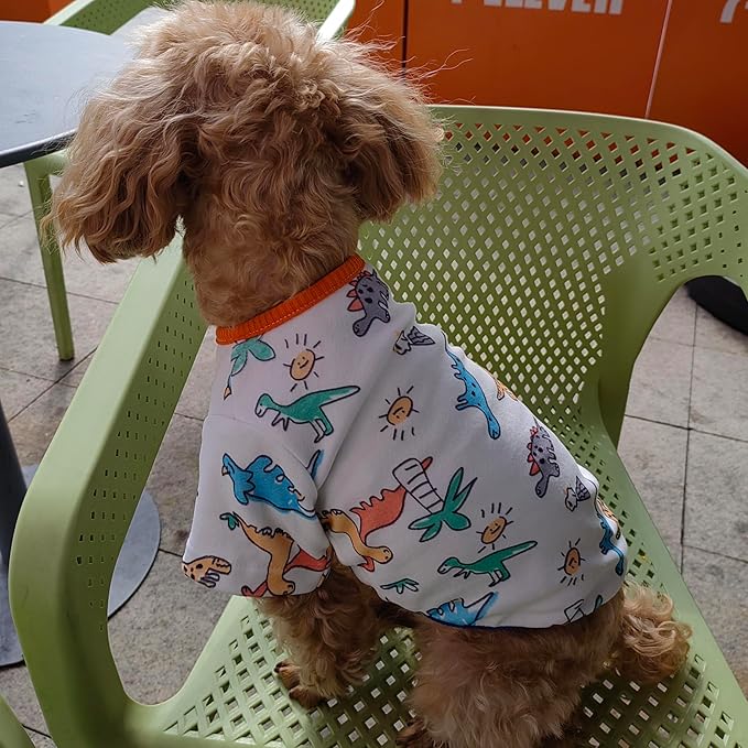 Dino Pet Pajamas Dog Jumpsuit Puppy Clothes, Cotton Pet Pajamas Kitten Soft Material Small Dog Onesie Cat Sweater Puppy Pjs Chihuahua Yorkie Onesie (Dino Shirt, X-Large)