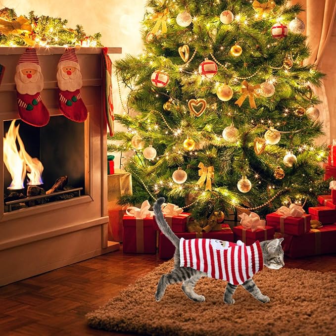GOYOSWA 3 Pack Cat Christmas Sweater, Knit Pet Cat Sweaters Warm Coat Clothes Santa Reindeer Snowman Christmas Sweater Outfit for Cats Kitten Puppy XS