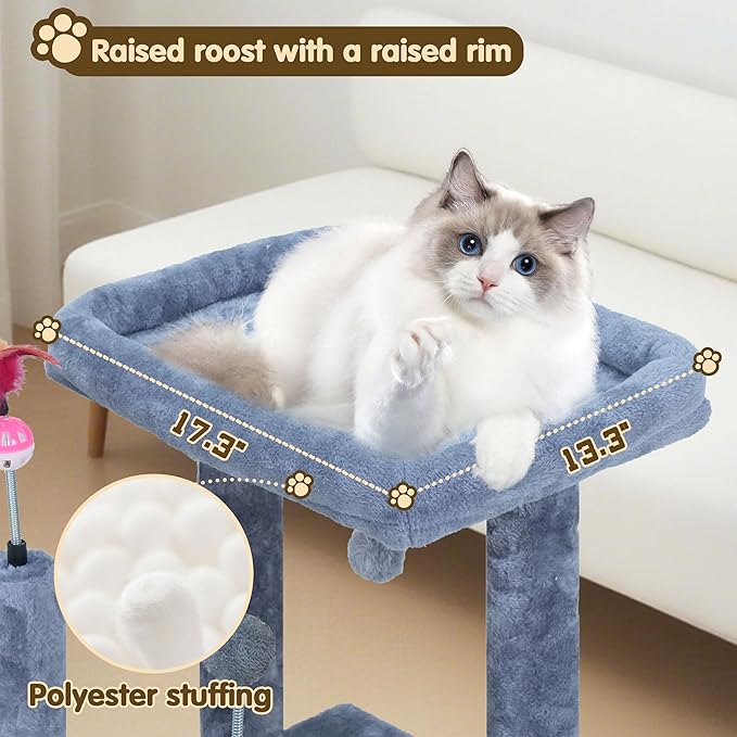 ROYPET Multifunctional Cat Scratching Posts for Indoor Kittens,Cat Scratching Posts for Play and Activity,Scratching Posts with Feather Toys and Plush Perch Bed,Grey