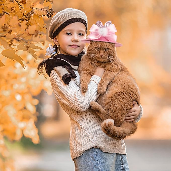 CLISPEED Easter Pet Hat, Adjustable Pink Bunny Ears Cat Dog Costume Cap, Puppy Top Hat for Easter Spring Festival Party, Pet Photography