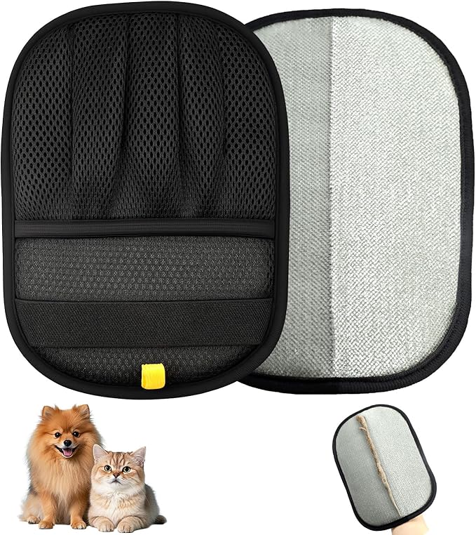 Upgraded Pet Hair Removal Gloves for Cats & Dogs, Five-Finger Electrostatic Reusable Magic Brush for Effortless Pet Hair Remover Tool on Carpet, Clothing, Laundry, Car Seat (Black)
