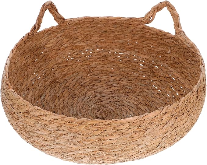 HOMSFOU Small Round Cat Bed Woven Straw Pet Nest Basket with Breathable Natural Rattan, Indoor Cozy Cat Furniture for Kittens and Small Dogs, Four Seasons Use