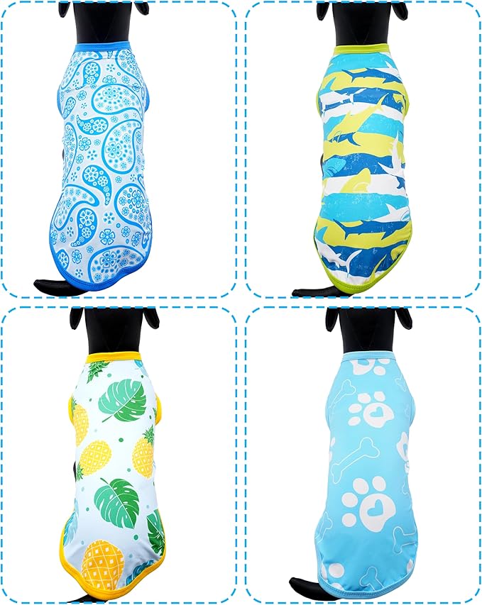 PET SHOW 4 Pack Summer Dog Shirts for Large Dogs Boy UPF 50+ UV Sun Protection Cooling Clothes Tank Top Shark Dog T-Shirts Pet Holiday Party Sleeveless Vest Blue(XXX-Large)