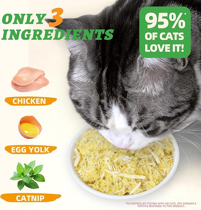 Wellix Dog & Cat Food Topper Catnip Treats for Cats with Egg Yolk & Chicken, Freeze Dried Cat Appetite Stimulant Treats Low Calorie Snacks Natural Ingredients Healthy Dry Food for Dogs & Cat-7.05oz