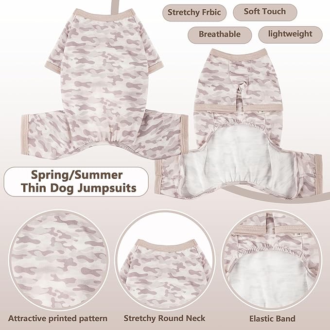 Dog Summer Pajamas Onesie Soft Breathable Puppy Jumpsuit Lightweight Dog Clothes for Small Medium Dogs Cat Pet Clothes(Khaki, X-Small)