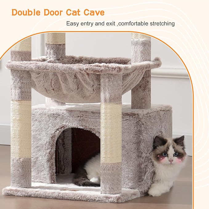 Heybly Cat Tree, Kitten Tower with Large Soft Cat Basket,Cat Condo with Spacious Cat Bed Cave with Hidden Space，Sisal-Covered Scratching Posts,Dangling Ball for Indoor Cats, Muchroom HCT008SMU