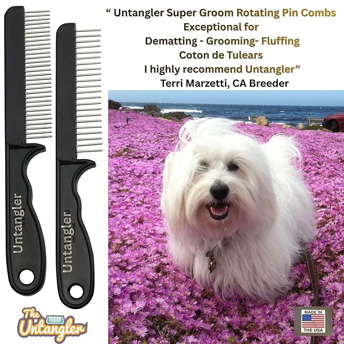 2 PC Super Groom Dematting Set with Silky Smooth Rotating Teeth - Dematts and Grooms Long, Silky and Wavy Coats for Dogs and Cats