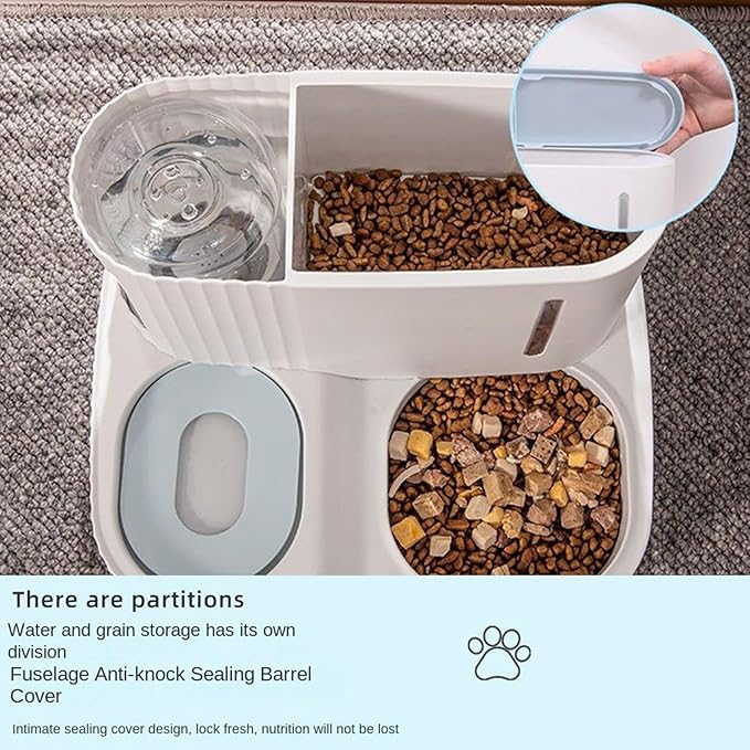 Automatic Cat Feeder and Water,2 in 1 Water Feeder - 3L Detachable Automatic Pet Food Dispenser - for Kitten Puppy Home Indoor Vacation Feeding Watering