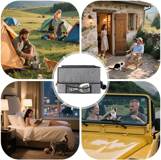 Foldable Pet Litter Pan, 50x40x13cm Oxford Cloth Box, Zippered Lid Enclosure, Vehicle Travel, Camping Trips, Hotel Stays, Road Trips, Mobile Grooming
