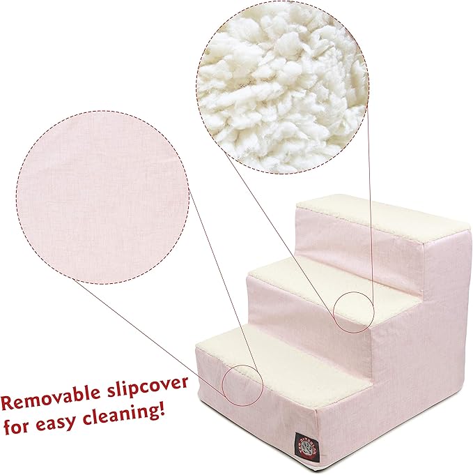 Majestic Pet Portable Pet Stairs | Soft Sherpa Steps Foam Feeling | Steps for Dogs & Cats | Dog & Cat Ramp | Indoor Only | Max Weight: up to 250 Lbs, 3 Step, Jackson Heathered Soft Blush