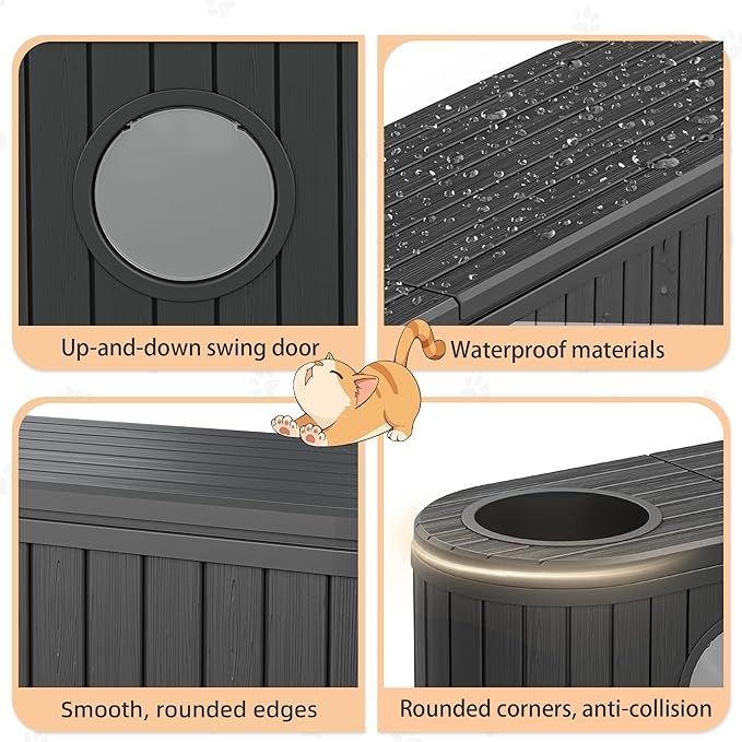 Hidden Litter Box Furniture for 2 Cats, Cat Litter Box Enclosure with Round Lift-up Door, Large Cat Cabinet, Indoor Cats House with Two Exits Black