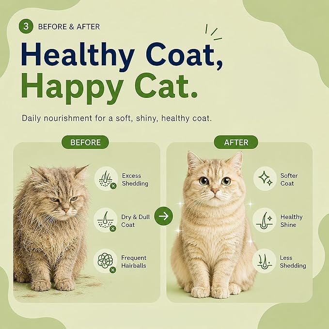 PAWLI Skin & Coat Lickable Cat Treats, Squeeze Cat Treats for Shedding Control & Healthy Fur, Cat Treats for Skin and Coat Support, Grain-Free, 7 Count (3.5 oz Total)
