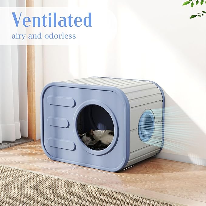 Insulated Outdoor Cat House,Plastic Feral Cat Houses for Outdoor Indoor Cats with Camera Appearance & Large Door,Stackable Cat Houses & Condos,Spacious Cat Bed Cave,Easy to Clean,Blue