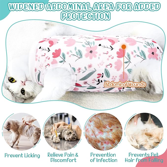SlowTon Cat Recovery Suit - Cat Onesie for Cats After Surgery Female Male, Kitten Clothes Cats Surgical Spay Suit Abdominal Wounds, E-Collar Alternative Bodysuit Shirt Anti-Licking (White, S)