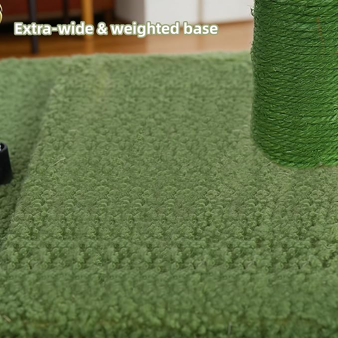 YUNIQUE Cactus Cat Scratching Post with Sisal Rope, Small Cat Tree with Dangling Balls & Feather for Kittens (Green,20.9'')
