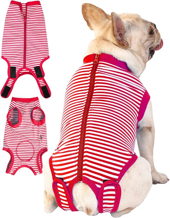 Dog Red Recovery Suit for Medium Female Spay,Male Dog Surgery Suit,Narrow Red-White M