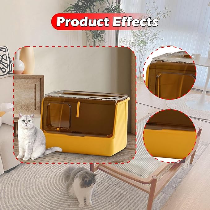 Hooded Cat Litter Box Enclosed Covered Toilet Container Sturdy Deep Pan Portable Pet Supplies Kitten Potty- Yellow