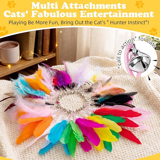 Leitee 40 Pcs Cat Toys Bulk 28 Interactive Cat Mom Feather Toy for Indoor, 5 Rustling Tassel Papers, 4 Hanging Door Kitten Toys, 1 Fish Feather and Reusable Suction Cup, 2 Kitten Teaser Wand