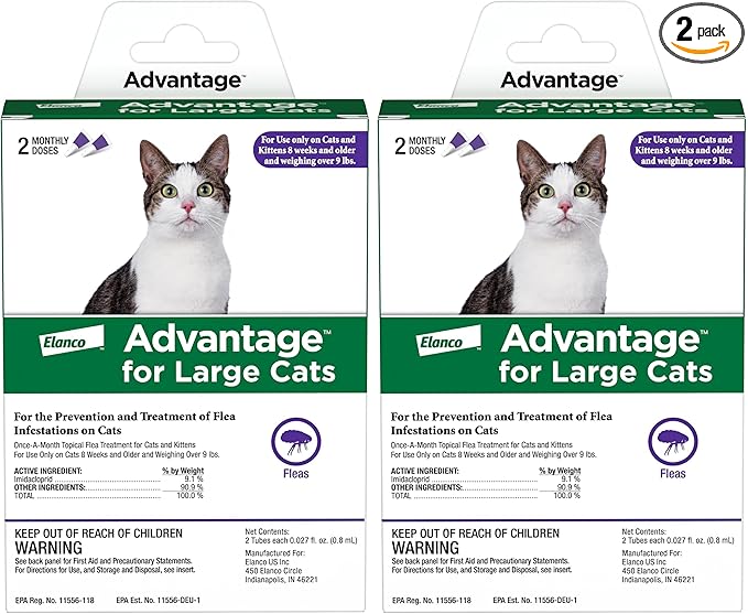 Advantage Topical Cat Flea Treatment and Prevention for Large Cats Over 9 lbs. | Apply Flea Drops Monthly | 2 Treatments (Pack of 2)