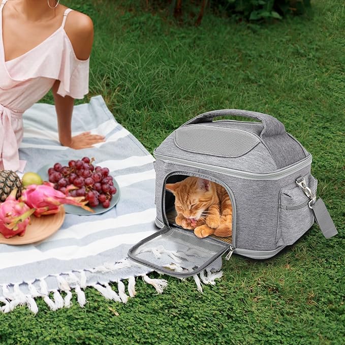 Foldable Pet Carrier Backpack, Cat & Dog Carrier Backpack, Waterproof Pet Travel Bag with Cooling Mat for Hiking Travel Camping Outdoor, Hold Pets Up to 15.4lbs