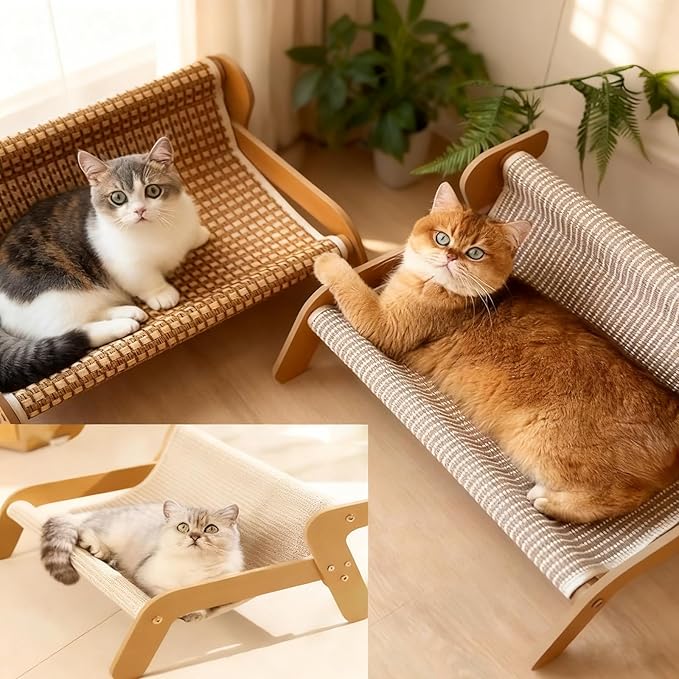Extra Large Cat Scratching Lounge - Upgraded Large 2-in-1 Cat Bed & Rest Chair, Includes Cat Brush, Linen Fabric, Pet Furniture Designed for Cats