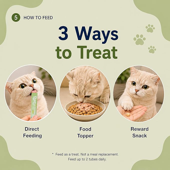 PAWLI Skin & Coat Lickable Cat Treats, Squeeze Cat Treats for Shedding Control & Healthy Fur, Cat Treats for Skin and Coat Support, Grain-Free, 7 Count (3.5 oz Total)