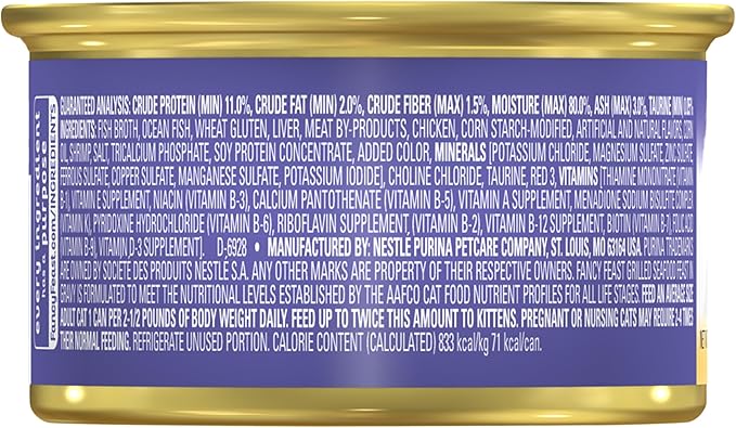 Purina Fancy Feast Grilled Wet Cat Food Seafood Feast in Wet Cat Food Gravy - (Pack of 24) 3 oz. Cans