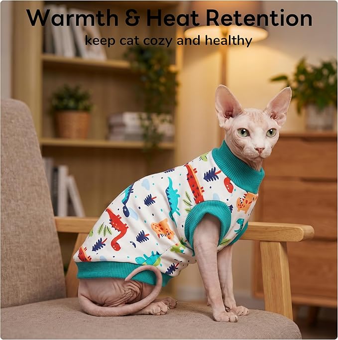PUMYPOREITY Sphynx Cat Clothes - Stretchy Sweater, Soft Hairless Shirt, Pullover Pajamas, Turtleneck for Sphynx Cornish Rex, Devon Rex - Blue, XL
