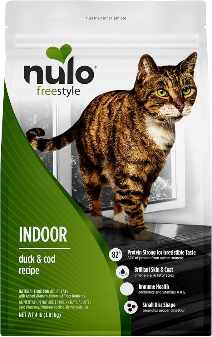 Nulo FreeStyle Dry Cat Food Indoor - Duck & Cod, High Protein Grain-Free Dry Cat Food, Natural Kibble with Probiotics and Omegas Fatty Acids, 4lb Bag