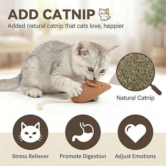 Catnip Mice Toys for Cats, 6PCS Small Interactive Fabric Mouse Toys for Indoor Adult Cats & Kittens, Encourages Chasing, Chewing, Cuddling, Kicking & Play, Kitty Exercise & Fetch Toy